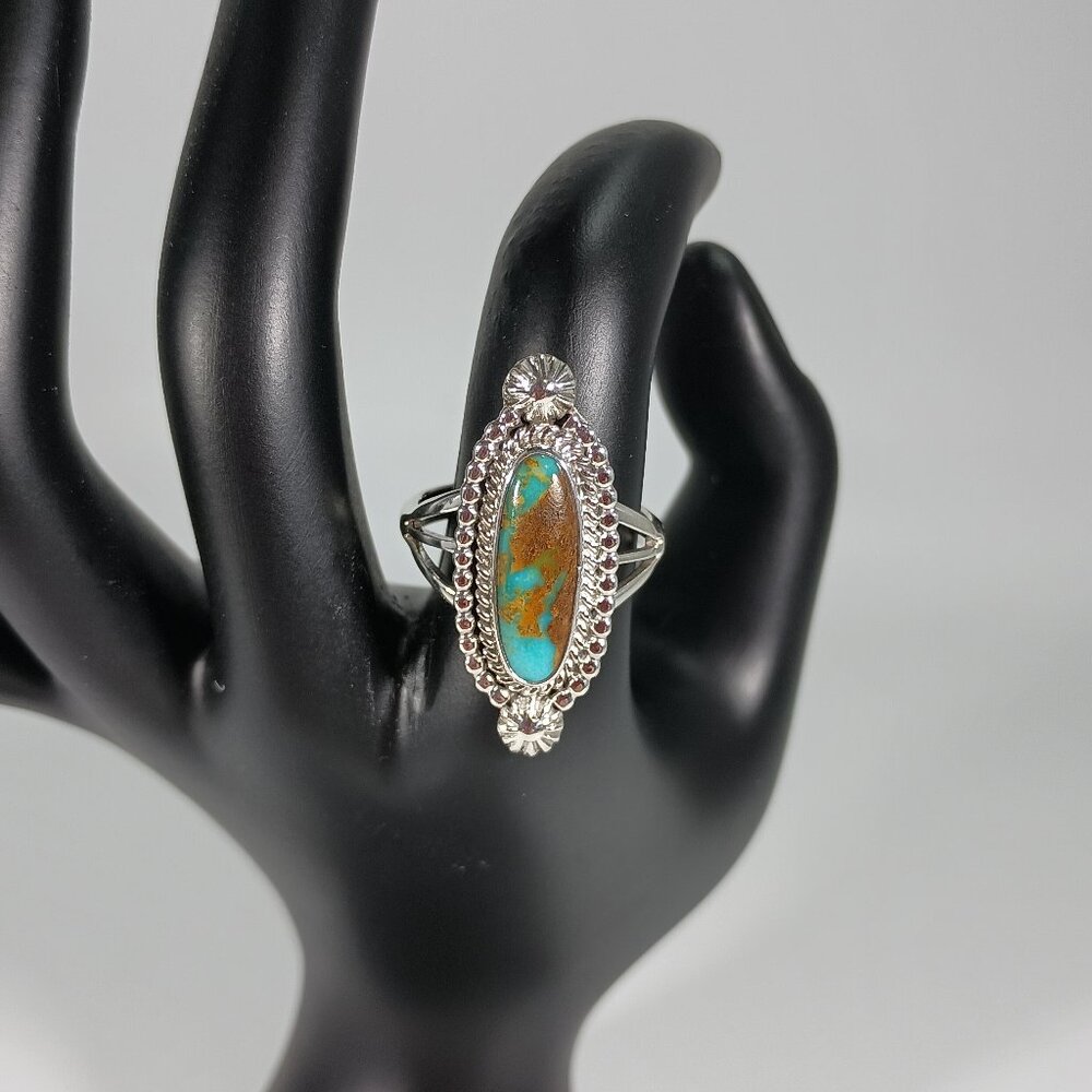 Native America Navajo Sterling Silver Turquoise Ring By Samuel Yellowhair, 8.5